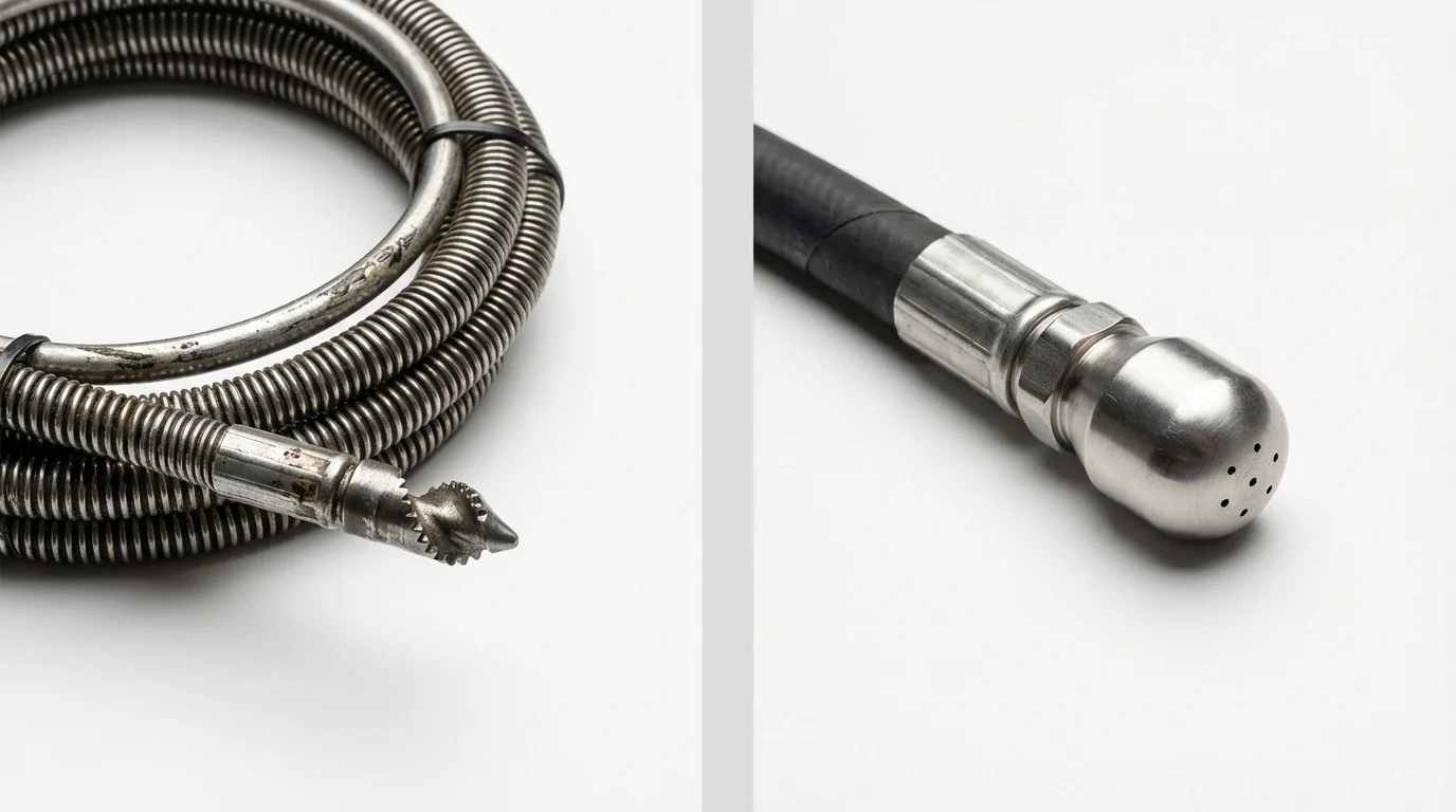 Drain snake cable and hydro jetting nozzle used for drain cleaning in Smithville, TN