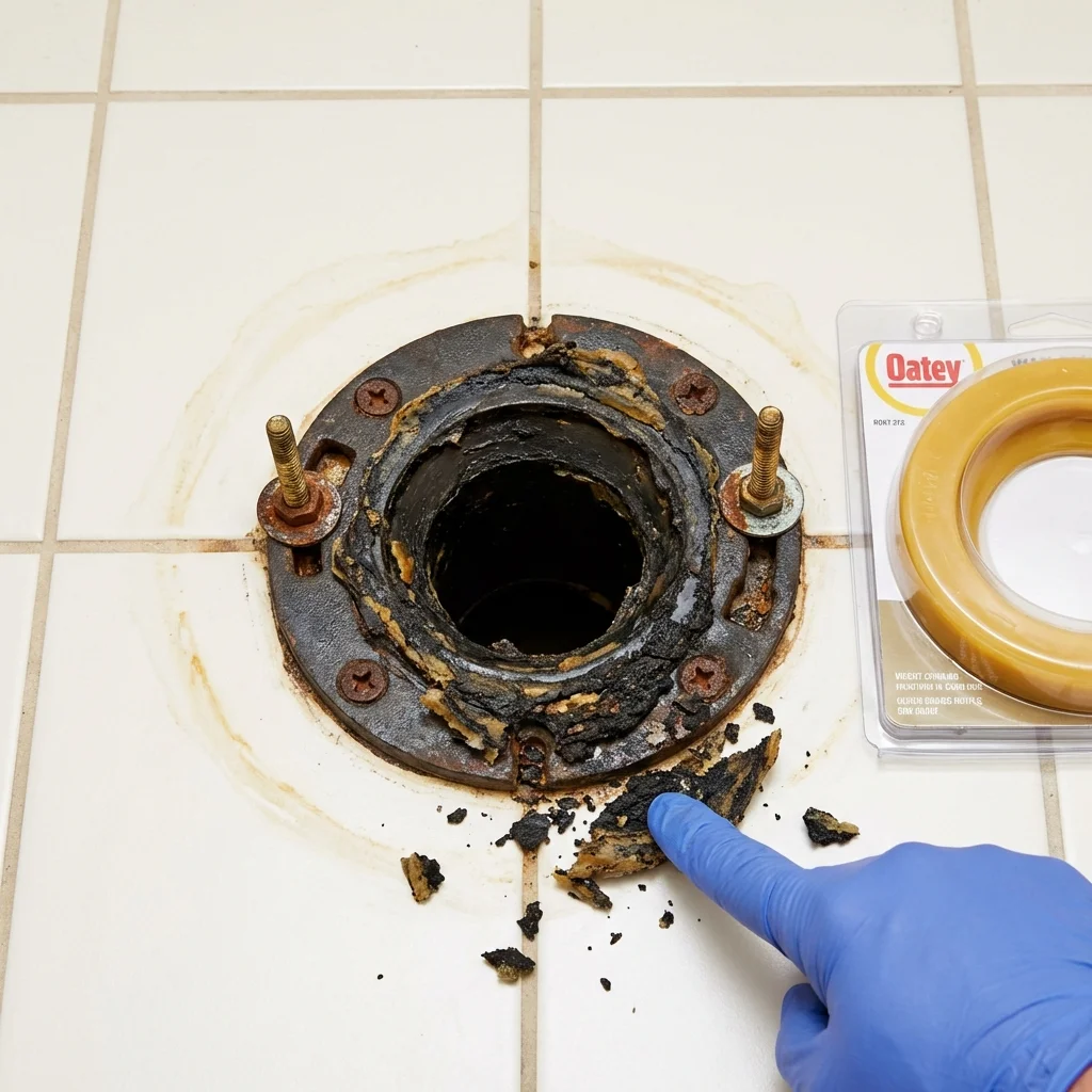 Failed wax ring showing water seepage at the base of a toilet in a Smithville, TN home