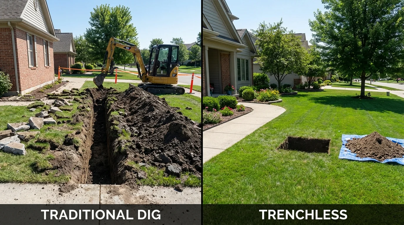 Trenchless sewer repair with minimal yard damage versus traditional excavation in Smithville, TN